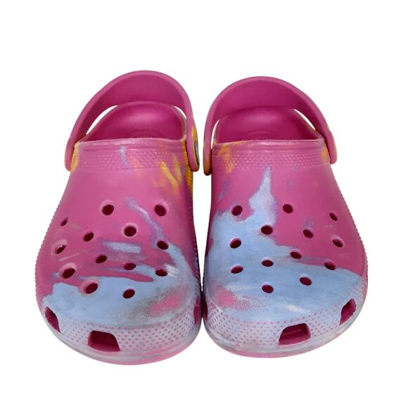 Crocs Clogs Juniors 1 Pink Tie Dye Swirl Water Shoes Summer Slip On Comfort - Picture 6 of 9